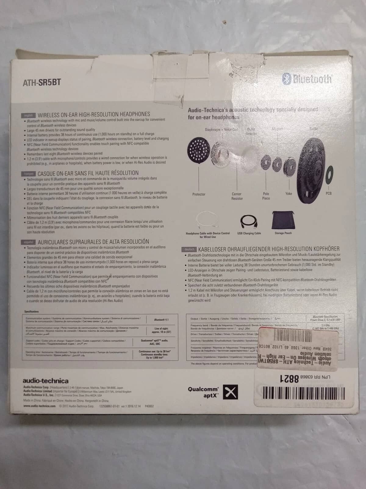 Audio-Technica ATH-SR5BTWH Headphones & Earbuds White New