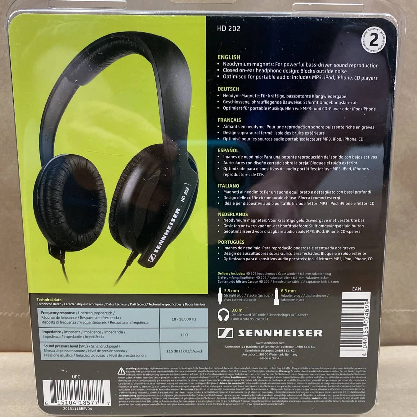 Sennheiser HD 202 Headphones & Earbuds Black New