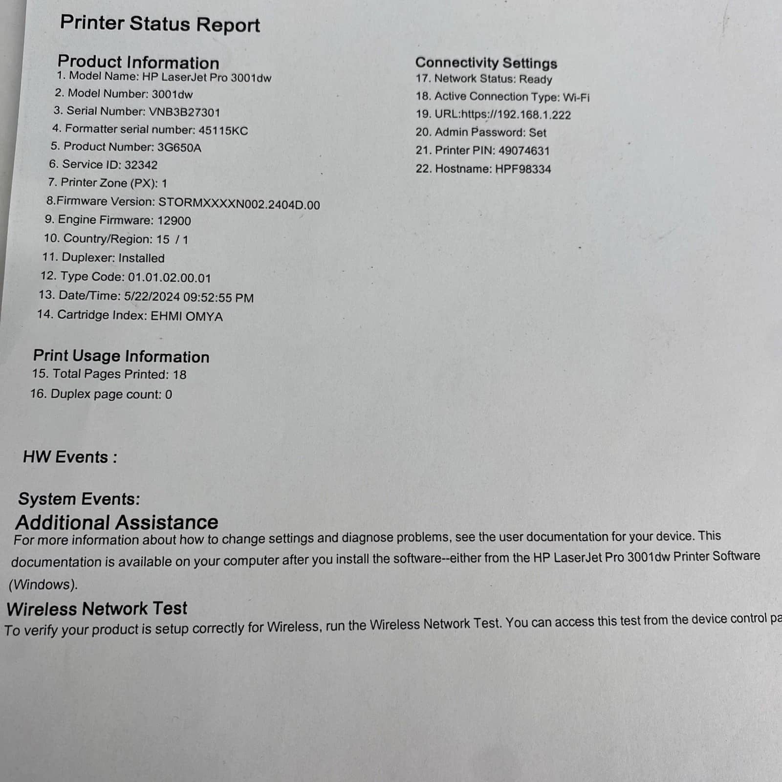 HP LaserJet Pro 3001dwe Printers Used - Good