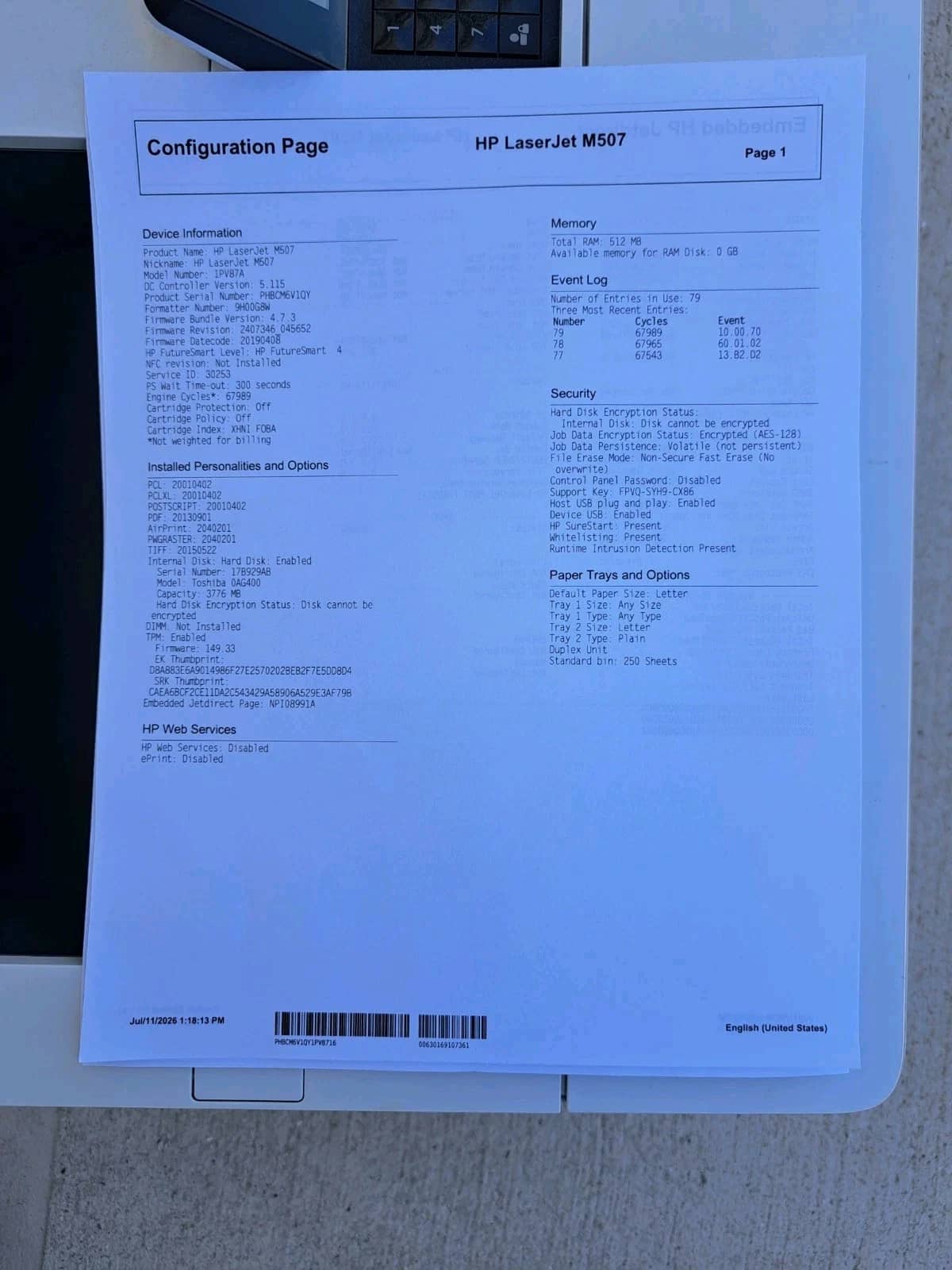 HP LaserJet M507 Printers Used - Good