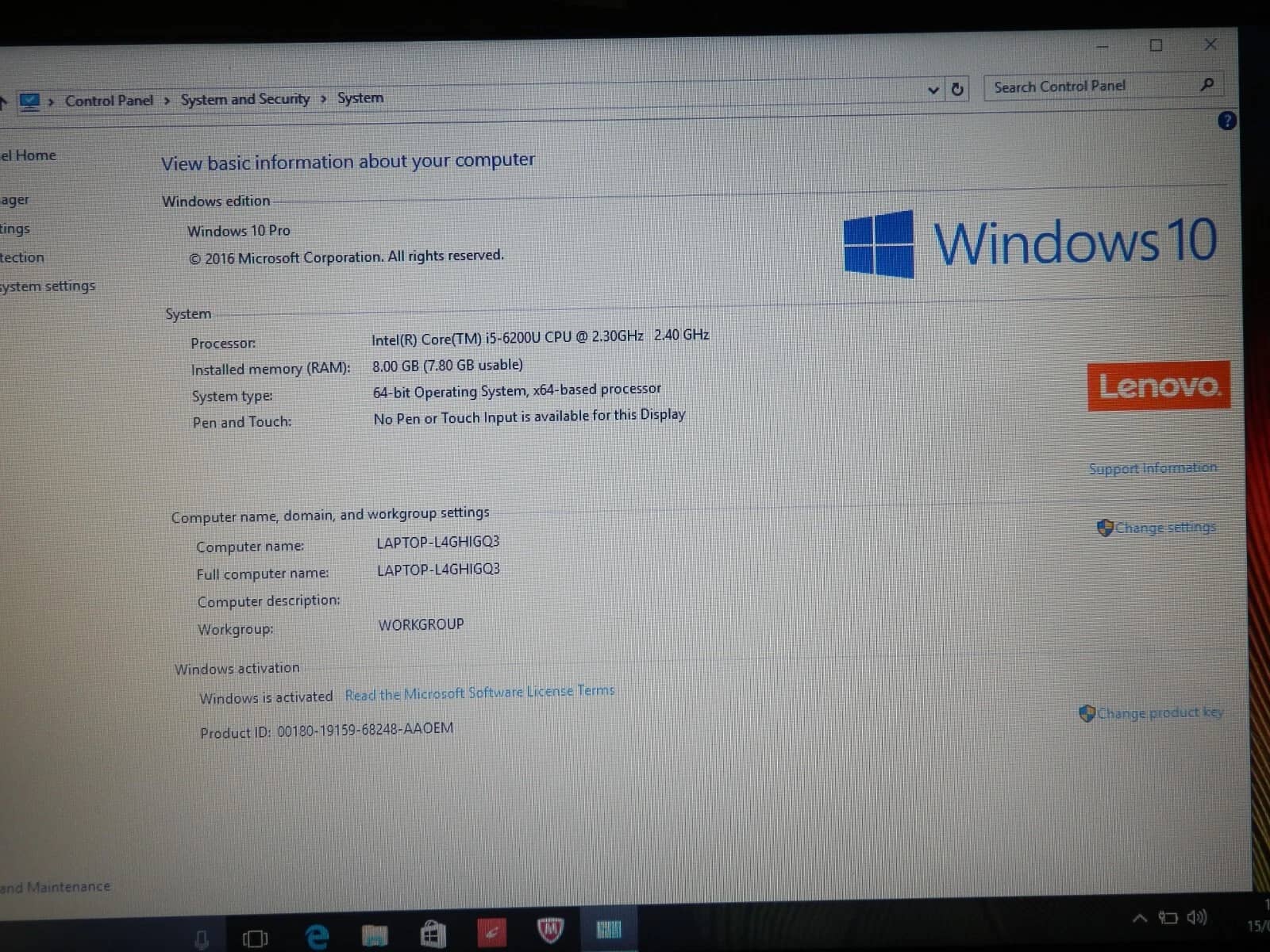 Lenovo V110-15ISK Computers Used - Good
