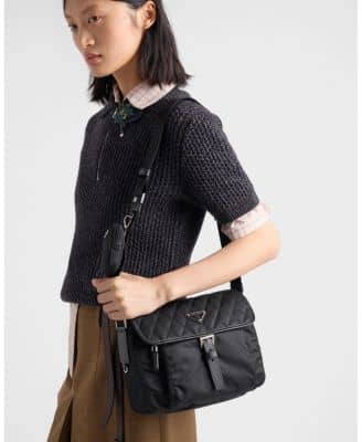 Prada Trim Shoulder Bag Women's bags Medium Black Saffiano Leather Unspecified New