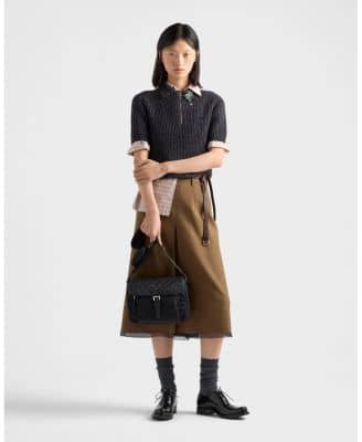 Prada Trim Shoulder Bag Women's bags Medium Black Saffiano Leather Unspecified New