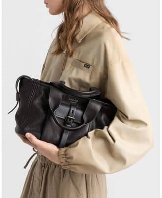 Prada Route Women's bags Large Tote Green Canvas And Leather New