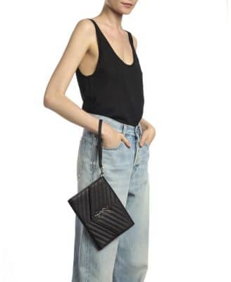 Saint Laurent Cassandre Matelassé Pouch Women's bags Unspecified Black Grain De Poudre Gold New