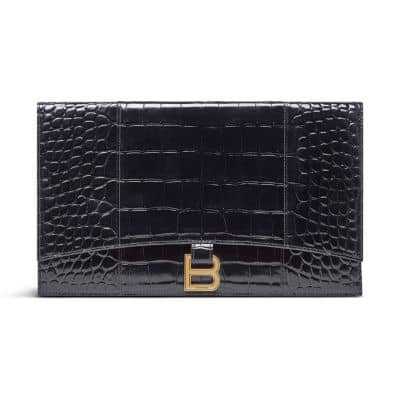 Balenciaga Hourglass Pouch Women's bags Unspecified Black Crocodile Embossed New