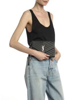 Saint Laurent Cassandre Matelassé Pouch Women's bags Unspecified Black Grain De Poudre Gold New