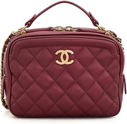 Chanel Camera Bag Top Handle Women's bags One Size Burgundy Quilted Gold New