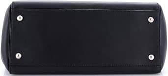 Fendi Dotcom Top Handle Women's bags Black Whipstitch Leather New