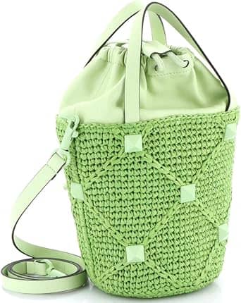 Valentino Garavani Roman Stud Bucket Bag Women's bags Green Raffia New