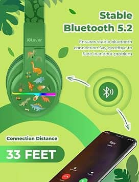 iClever BTH12-Dinosaur Headphones & Earbuds Green New