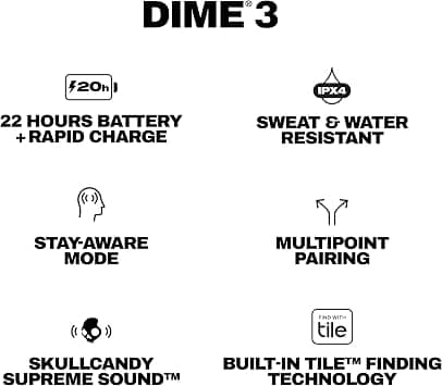 Skullcandy Dime 3 Headphones & Earbuds Black New