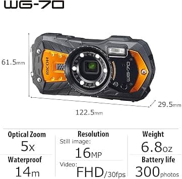 Ricoh WG-70 Digital Cameras Black New Body Only