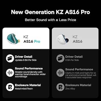 kz AS16 PRO Headphones & Earbuds Black New