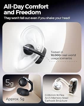 SoundPEATS Clip1 Headphones & Earbuds Black New