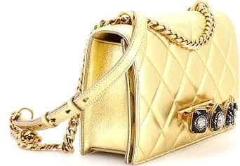 Alexander McQueen Jewelled Satchel Women's bags Medium Gold Quilted Leather New