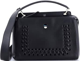 Fendi Dotcom Top Handle Women's bags Black Whipstitch Leather New