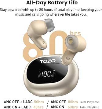 TOZO NC20 Headphones & Earbuds Matte Champagne New
