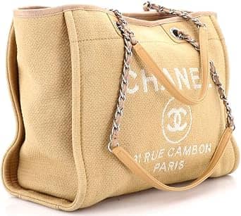 Chanel Deauville Tote Women's bags Small Beige Canvas Silver New