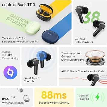 realme T110 Headphones & Earbuds Blue New
