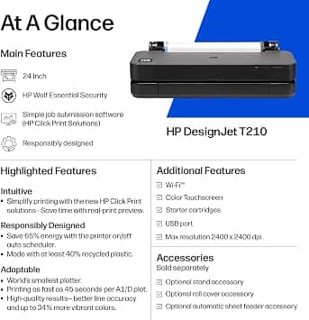 HP DesignJet T210 24-inch with 2-year Warranty Printers New