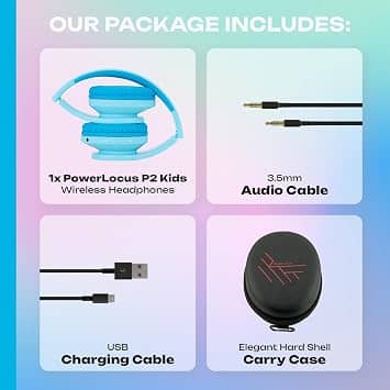 PowerLocus P2 Kids Headphones & Earbuds Blue New