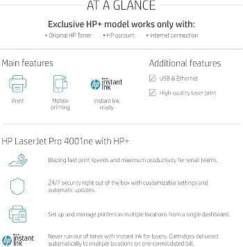 HP New Version: HP+, LaserJet Pro 4001ne Printers Refurbished - Excellent
