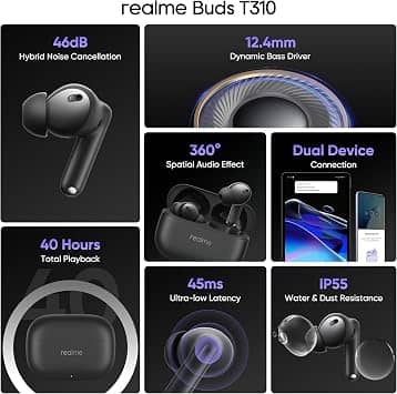 realme Buds T310 Headphones & Earbuds Black New