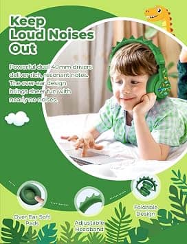 iClever BTH12-Dinosaur Headphones & Earbuds Green New