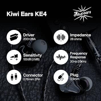 Linsoul KiwiEars KE4 Headphones & Earbuds Silver New