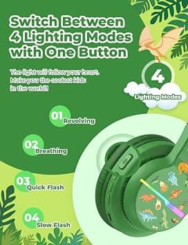 iClever BTH12-Dinosaur Headphones & Earbuds Green New