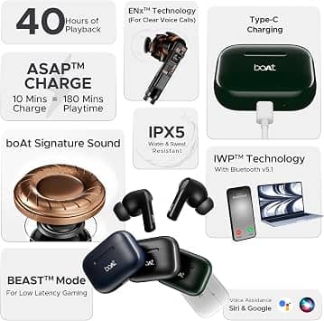 boAt Airdopes 163 Headphones & Earbuds Black New
