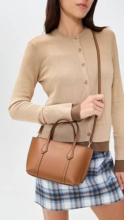 Tory Burch Perry Women's bags Autumn Brown Pebbled Leather Shoulder Bag Small New
