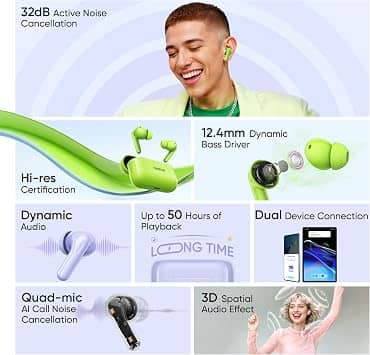 realme T200 Headphones & Earbuds Purple New