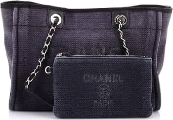 Chanel Deauville Tote Women's bags Small Beige Canvas Silver New
