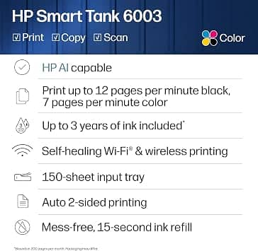 HP Smart Tank 6003 Printers New