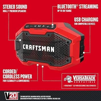 CRAFTSMAN CMCR001B Portable Bluetooth Speakers Mix New