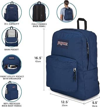 JanSport SuperBreak Plus Backpack Women's bags Grey 100% Recycled 600 Denier Polyester New