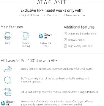 HP New Version: HP+, LaserJet Pro 4001dne Printers Refurbished - Excellent