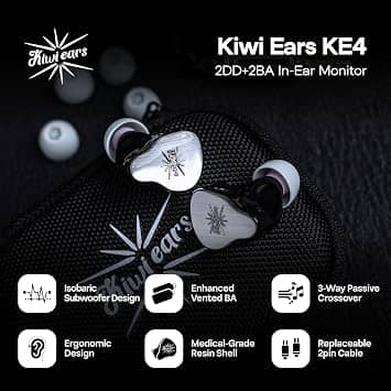 Linsoul KiwiEars KE4 Headphones & Earbuds Silver New