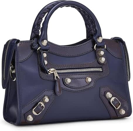 Balenciaga City Shoulder Bag Women's bags Unspecified Navy Calfskin Mini Silver New