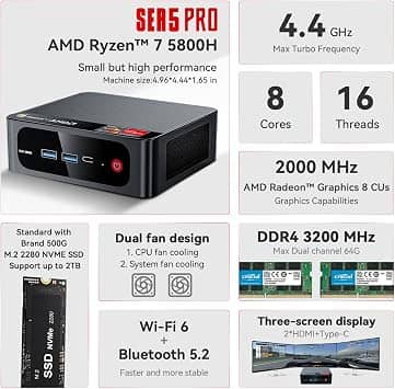 Beelink SER5-5800H Computers New