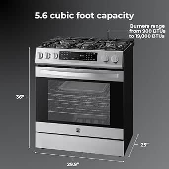 Kenmore 5.6 cu. ft. Front Control Gas Range Oven with 5 Cooktop Burners Gas Ranges New