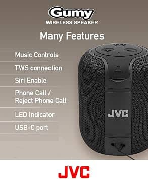 JVC GUMY Wireless Speaker Portable Bluetooth Speakers Black New