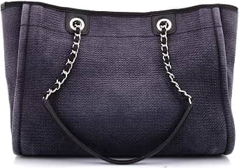 Chanel Deauville Tote Women's bags Small Beige Canvas Silver New