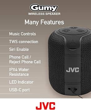 JVC GUMY Wireless Speaker Portable Bluetooth Speakers Black New