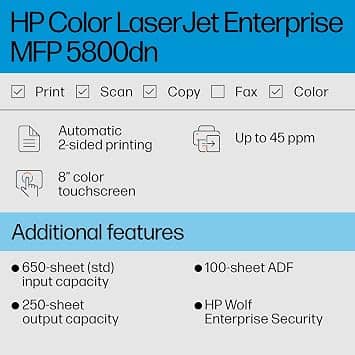HP Color LaserJet Ent MFP 5800dn Printers Refurbished - Excellent