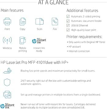 HP New Version: HP+, LaserJet Pro 4101fdwe Printers Refurbished - Excellent