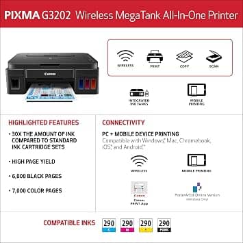 Canon PIXMA G3202 Printers New
