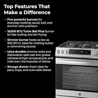 Kenmore 5.6 cu. ft. Front Control Gas Range Oven with 5 Cooktop Burners Gas Ranges New